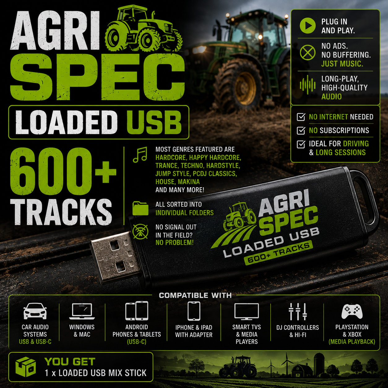 AGRI SPEC LOADED USB STICK OVER 600 INDIVIDUAL TRACKS